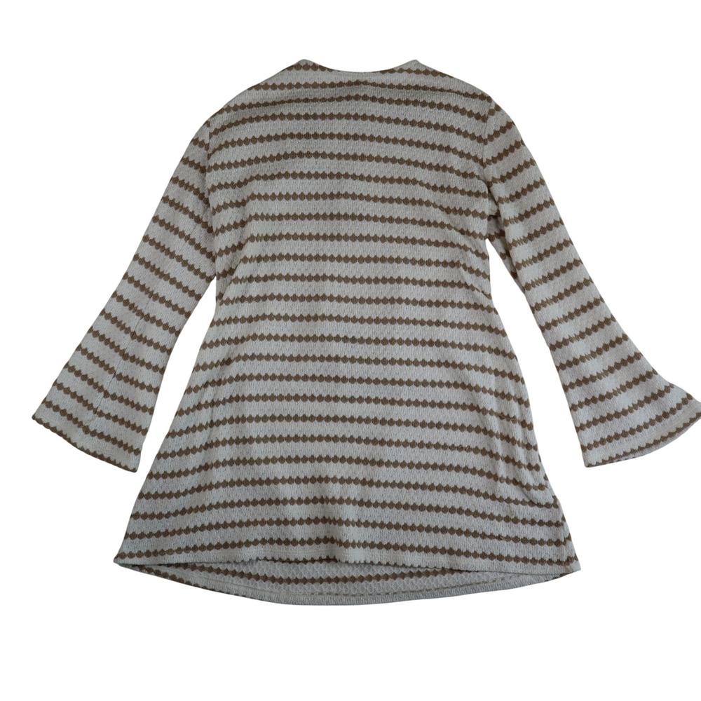H&M Long Sleeve Mini Dress XL Striped White Brown Open Back Beaded Knit Boho